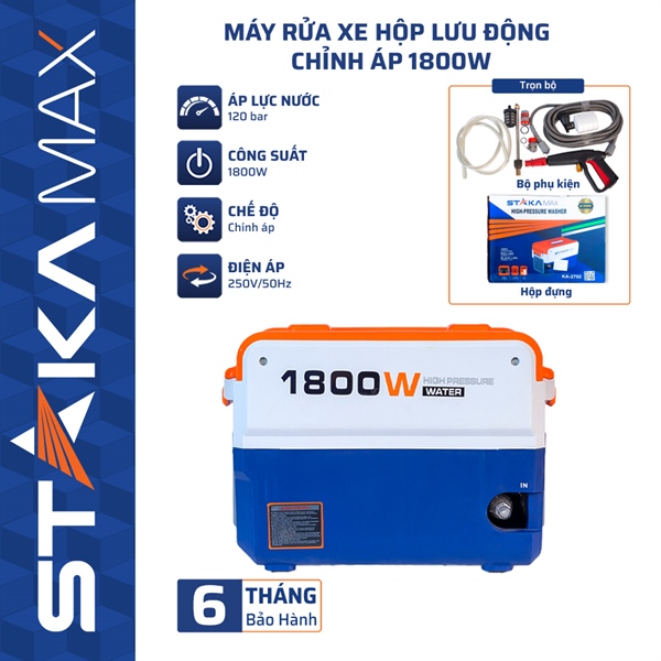 Máy Rửa Xe Hộp Lưu Động Chỉnh Áp 1800W STAKA