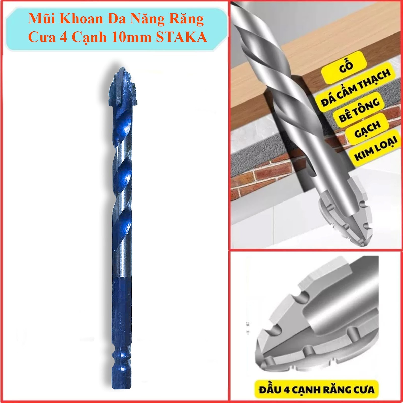 Mũi Khoan Đa Năng Răng Cưa 4 Cạnh 10mm STAKA