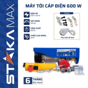 Máy Tời Cáp Điện Có Dừng Khẩn 20M 300Kg STAKA