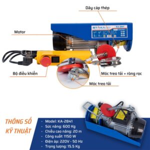 Máy Tời Cáp Điện Có Dừng Khẩn 20M 600Kg STAKA (1150W) Chính Hãng - Ảnh 3