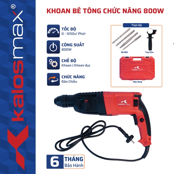 Máy Khoan Bê Tông 3 Chức Năng 800W KALOS Max