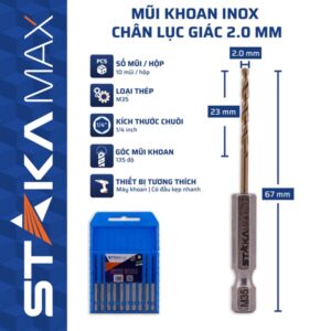 Mũi Khoan Inox Chân Lục Giác 2mm STAKA MAX (10C/V;100C/H;1600C/T)- KA-4969