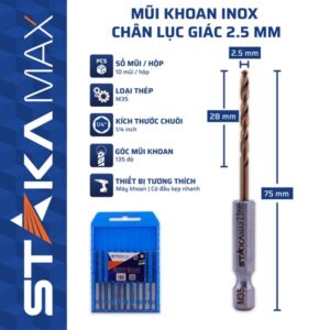 Mũi Khoan Inox Chân Lục Giác 2.5mm STAKA MAX (10C/V;100C/H;1600C/T)- KA-4970