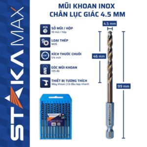 Mũi Khoan Inox Chân Lục Giác 4.5mm STAKA MAX (10C/V;100C/H;1600C/T)- KA-4975