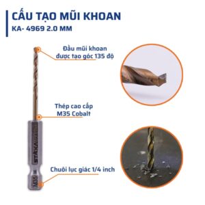 Mũi Khoan Inox Chân Lục Giác 2mm STAKA MAX (10C/V;100C/H;1600C/T)- KA-4969 - Ảnh 3