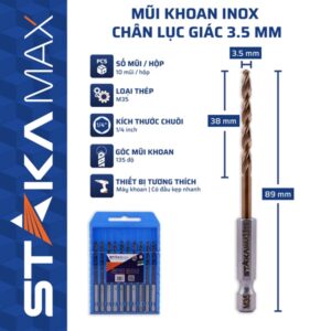 Mũi Khoan Inox Chân Lục Giác 3.5mm STAKA MAX (10C/V;100C/H;1600C/T)- KA-4973