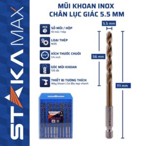 Mũi Khoan Inox Chân Lục Giác 5.5mm STAKA MAX (10C/V;100C/H;800C/T)- KA-4977