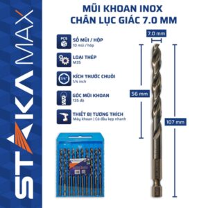 Mũi Khoan Inox Chân Lục Giác 7mm STAKA MAX (10C/V;100C/H;800C/T)- KA-5010
