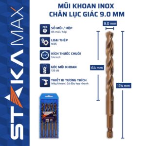 Mũi Khoan Inox Chân Lục Giác 9mm STAKA MAX (10C/V;100C/H;500C/T)- KA-5012