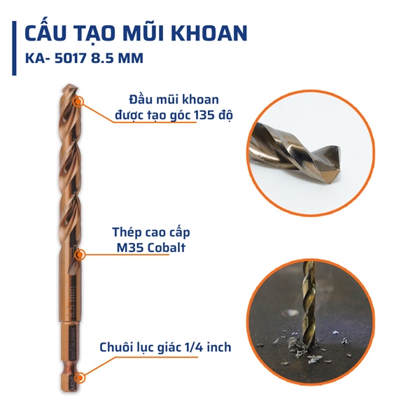 Mũi Khoan Inox Chân Lục Giác 8.5mm STAKA MAX (10C/V;100C/H;800C/T)- KA-5017 - Ảnh 2