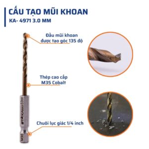 Mũi Khoan Inox Chân Lục Giác 3mm STAKA MAX (10C/V;100C/H;1600C/T)- KA-4971 - Ảnh 3